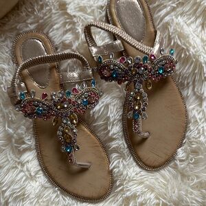 Embellished gold Sandals with Multicolor Gems size 41